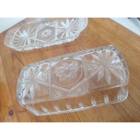 Vintage Anchor Hocking Covered Cut Glass Butter Dish Star Of David - Picture 5 of 11
